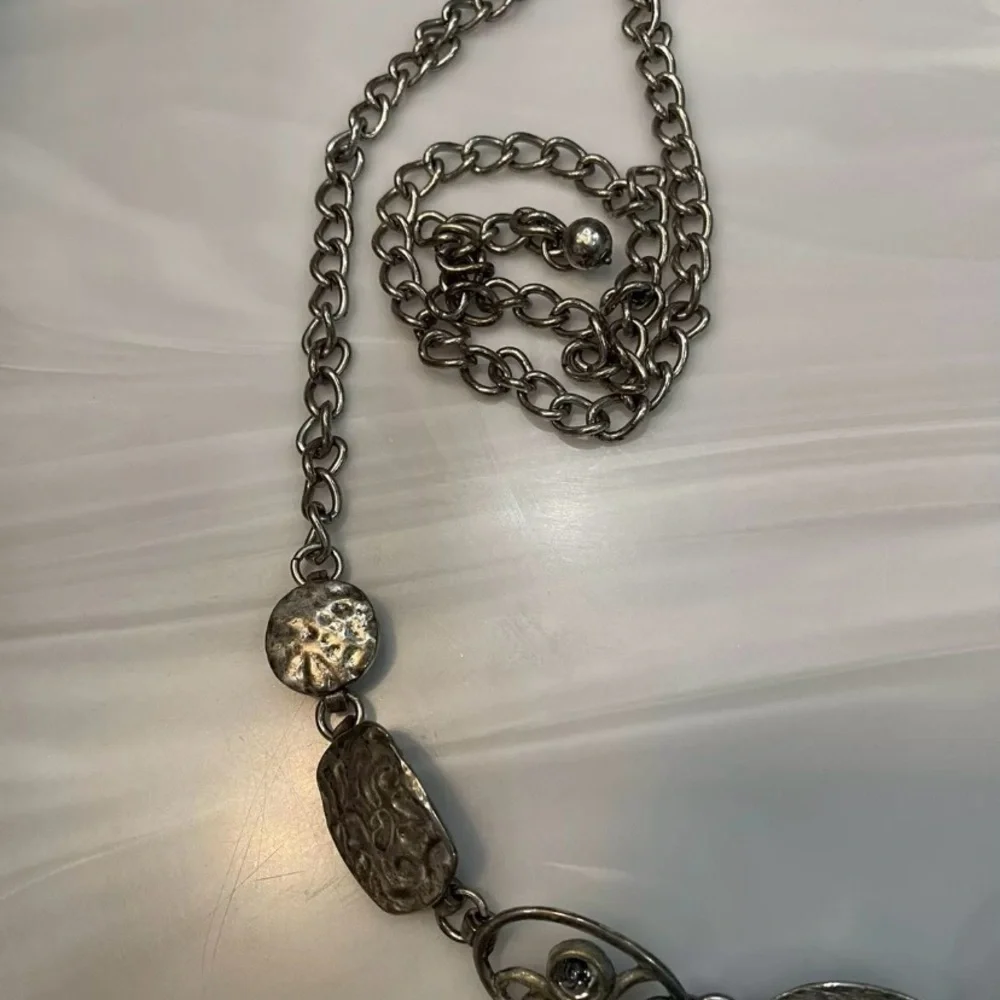 Chico’s chunky silver chain link Belt with Colored jewels adjustable 50inch OSFM - Picture 3 of 13